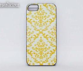 Yellow Damask printed iphone case, vintage, damask, custom case, printed case, iphone 4/5 case