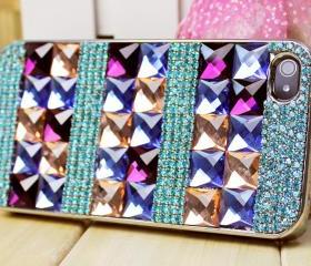 High Quality Crystal iphone case, iphone cover, iphone 5 case, blue crystals, studded, handmade, chic, fashionista, designer case