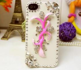 Boutique designer floral iphone case, 3d crystal, swarovski, iphone case, cream, iphone 5 case, iphone case, handmade designer