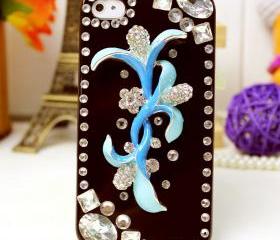 Designer iphone 5 case, black, floral, crystal, luxury, 3d, bling, handmade, iphone 5 case