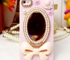 Pocket mirror iphone case, iphone 5, crystal, swarovski, iphone case, handmade, crystallized iphone case