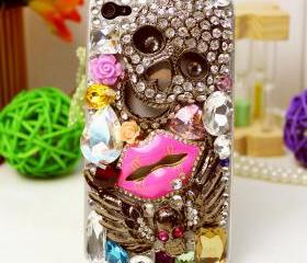 Designer case, Embellished iphone 5 case, crystals, studs, 3d, bling, ornate, lips, decorated, iphone case, phone case, handmade