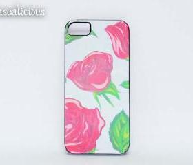 Designer style printed iphone case, iphone 4/5 case, pretty, trendy, vintage pink rose, chic