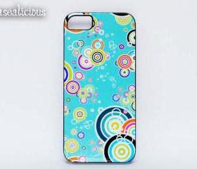 Turquoise blue iphone case, iphone 4/5 case, custom printed iphone case, handmade, retro, circles
