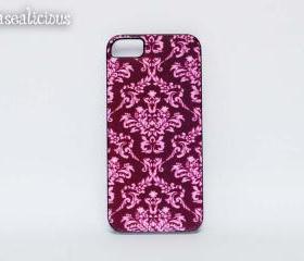 Burgundy damask printed iphone 4 case, pretty iphone 5 case, custom iphone 4/5 case, trendy iphone case, boutique, designer